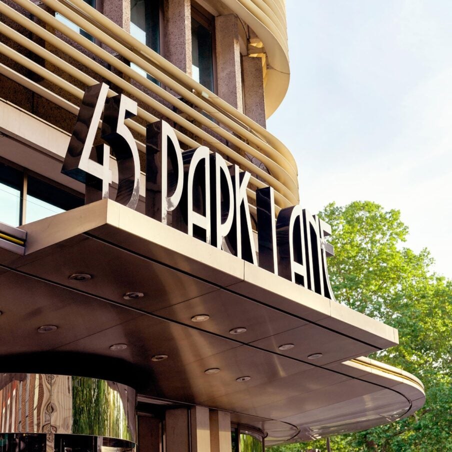 45 Park Lane sign from the front